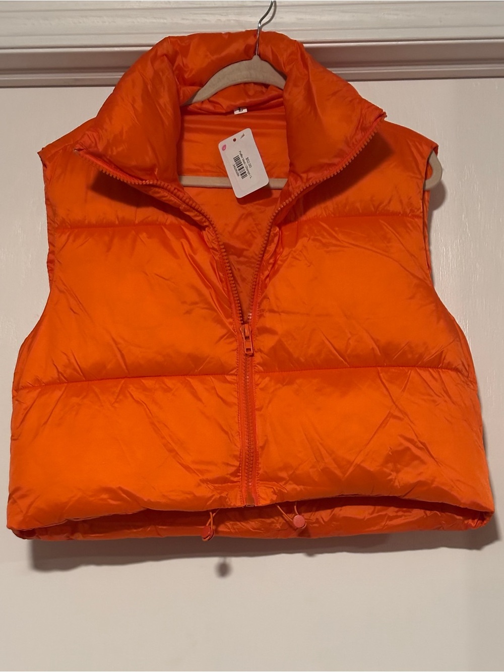 Cropped Orange Puffer Vest with High Collar